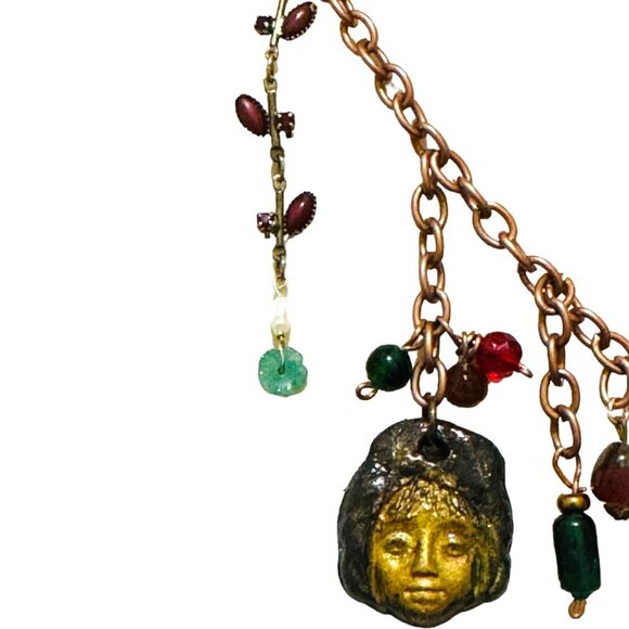 Tiny Art Glass Canvas Glass Pendant Copper Necklace 14th Cen. Italian Noblewoman - Picture 4 of 11